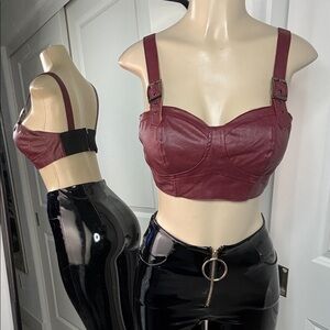 Stylish Burgundy Leather Crop Top